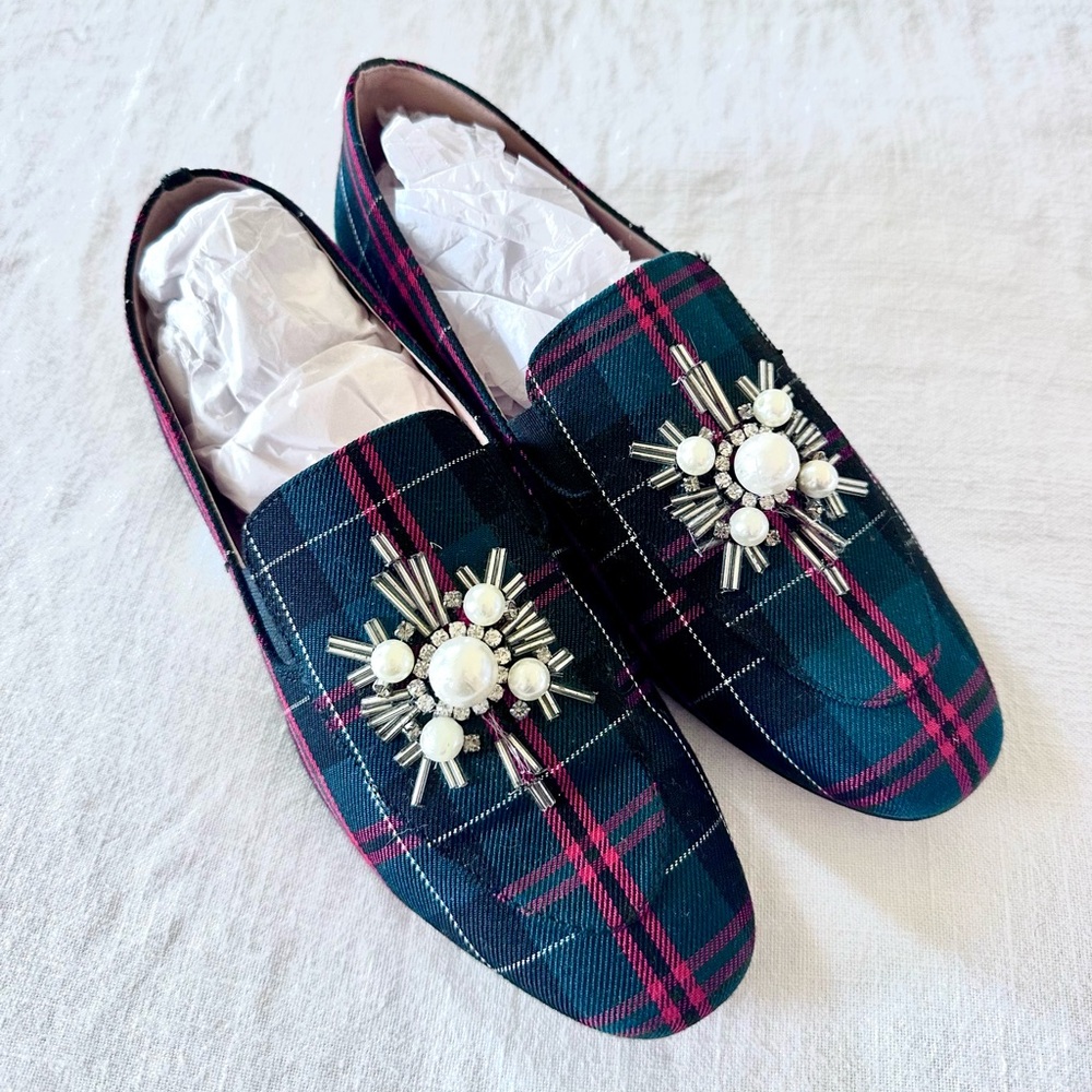 J. Crew Janie Embellished Tartan Plaid Loafers - Picture 2 of 7